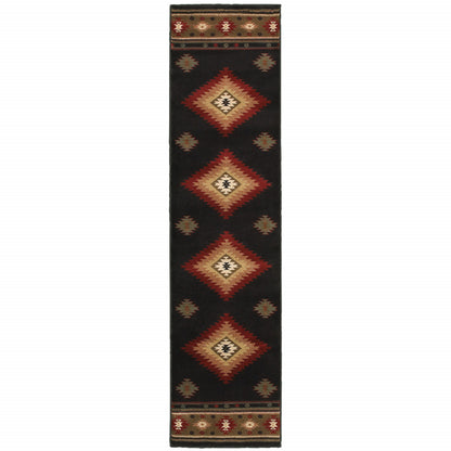 2' X 8' Black Southwestern Power Loom Stain Resistant Runner Rug