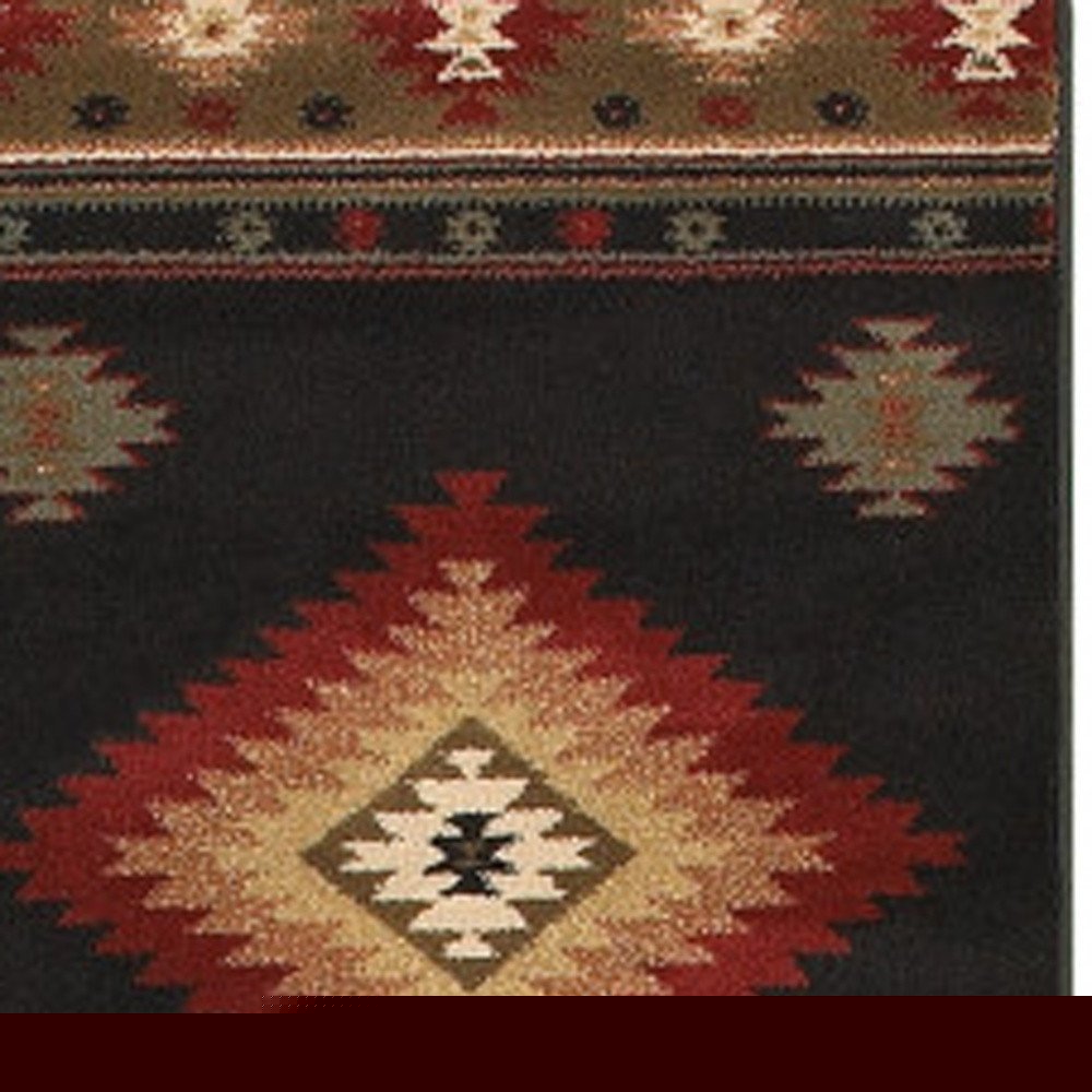 8' Black And Green Southwestern Runner Rug