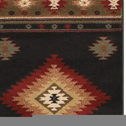 8' Black And Green Southwestern Runner Rug