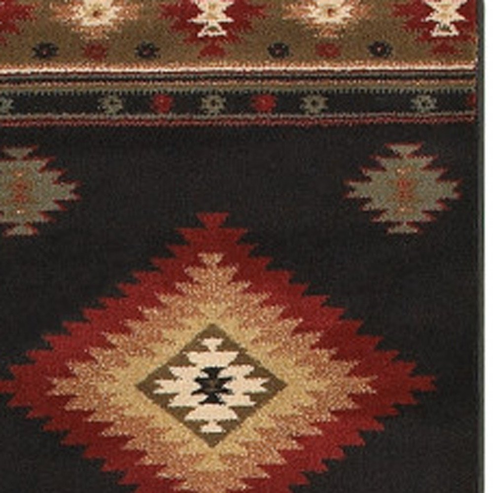 8' Black And Green Southwestern Runner Rug