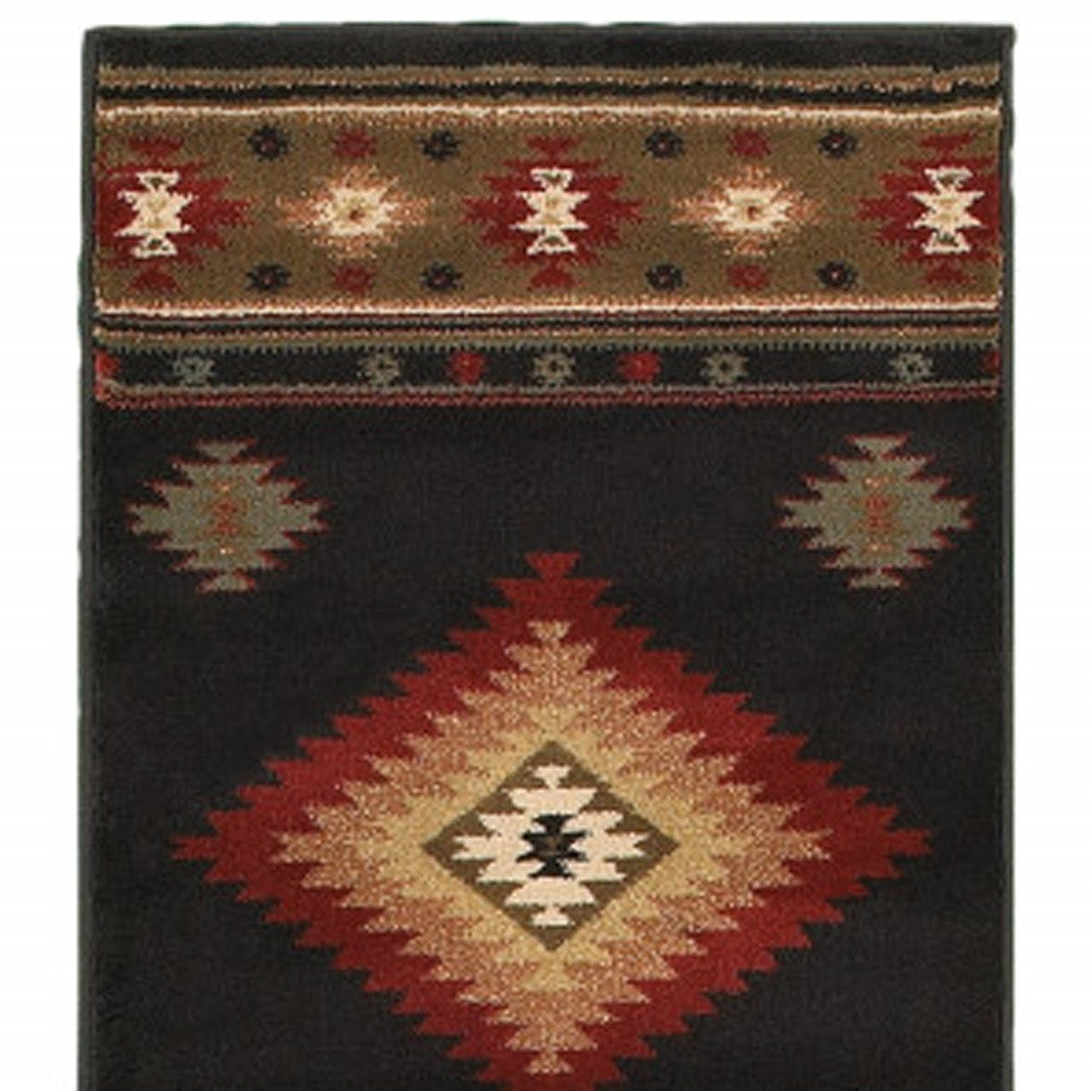 2' X 8' Black Southwestern Power Loom Stain Resistant Runner Rug