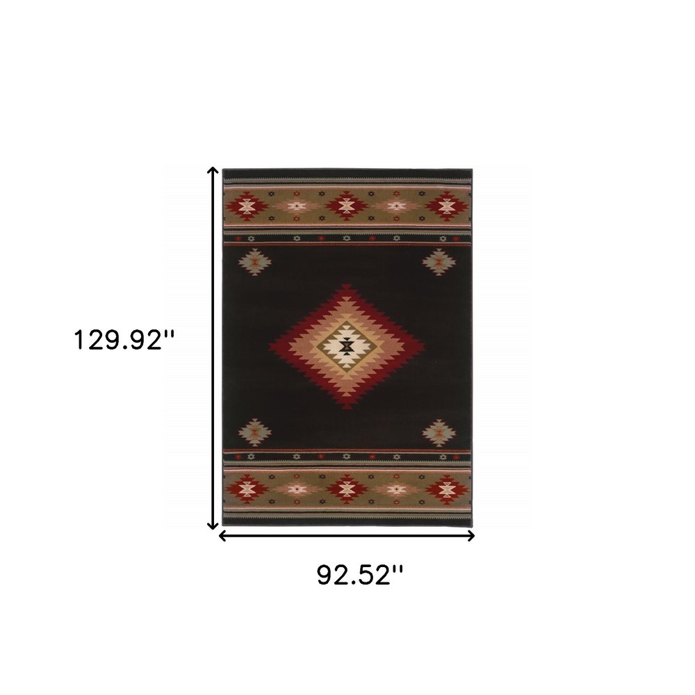 8' X 11' Black And Green Southwestern Power Loom Stain Resistant Area Rug