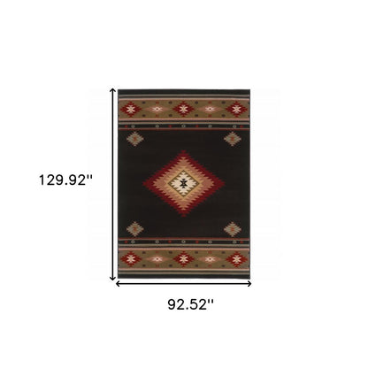 8' X 11' Black And Green Southwestern Power Loom Stain Resistant Area Rug