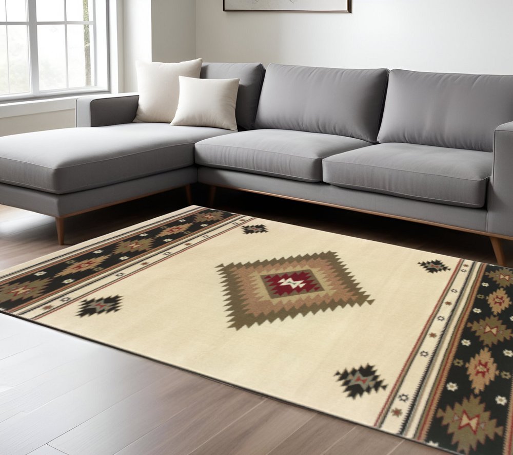 10' X 13' Beige Southwestern Power Loom Stain Resistant Area Rug