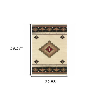 2' X 3' Beige Southwestern Power Loom Stain Resistant Area Rug