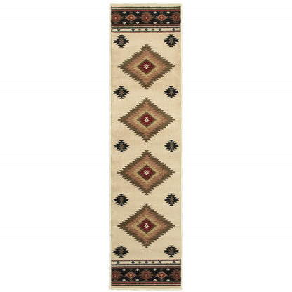 2' X 8' Beige Southwestern Power Loom Stain Resistant Runner Rug