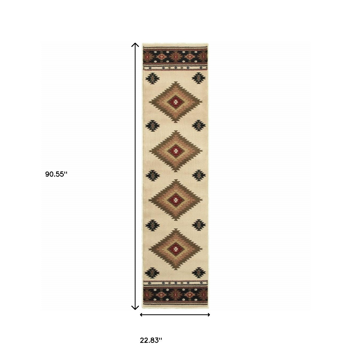 2' X 8' Beige Southwestern Power Loom Stain Resistant Runner Rug