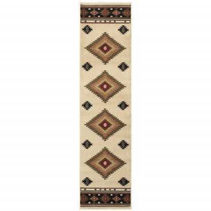 2' X 8' Beige Southwestern Power Loom Stain Resistant Runner Rug