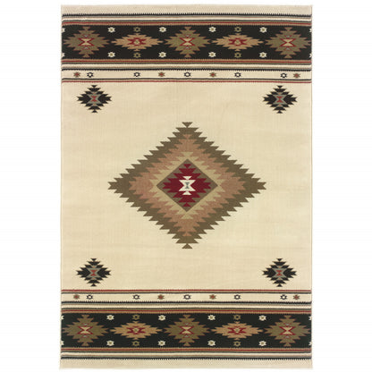 4' X 6' Beige Southwestern Power Loom Stain Resistant Area Rug