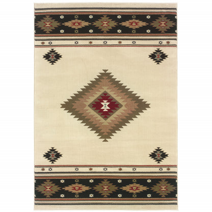 6' X 9' Beige Southwestern Power Loom Stain Resistant Area Rug