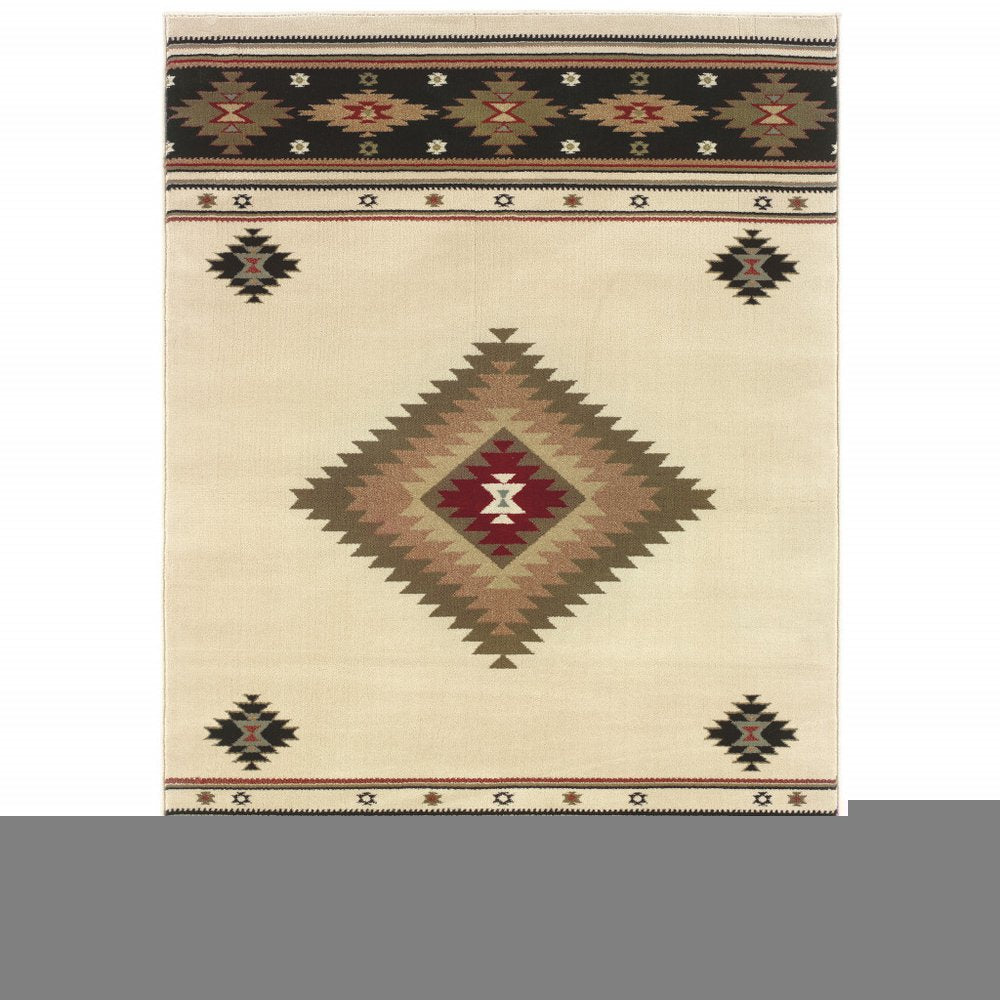 6' X 9' Beige Southwestern Power Loom Stain Resistant Area Rug