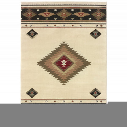 6' X 9' Beige Southwestern Power Loom Stain Resistant Area Rug