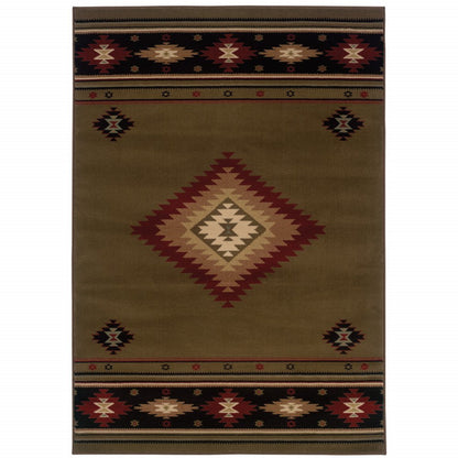 10' X 13' Green Southwestern Power Loom Stain Resistant Area Rug