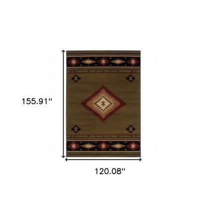 10' X 13' Green Southwestern Power Loom Stain Resistant Area Rug