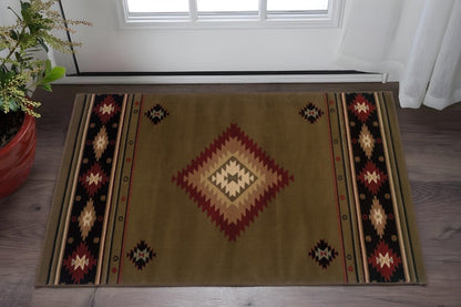 2' X 3' Green Southwestern Power Loom Stain Resistant Area Rug