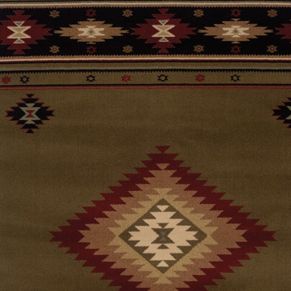 8' X 11' Green Southwestern Power Loom Stain Resistant Area Rug