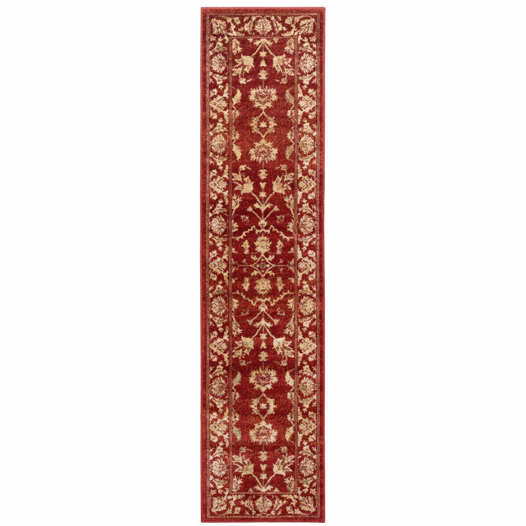 2' X 8' Red And Gold Oriental Power Loom Stain Resistant Runner Rug