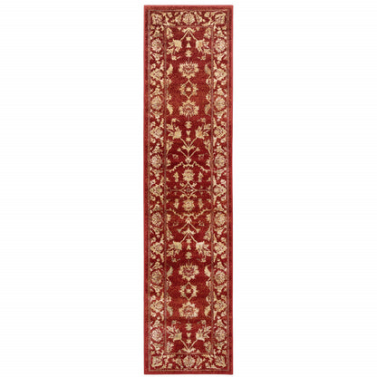 2' X 8' Red And Gold Oriental Power Loom Stain Resistant Runner Rug