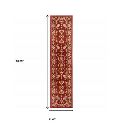 2' X 8' Red And Gold Oriental Power Loom Stain Resistant Runner Rug