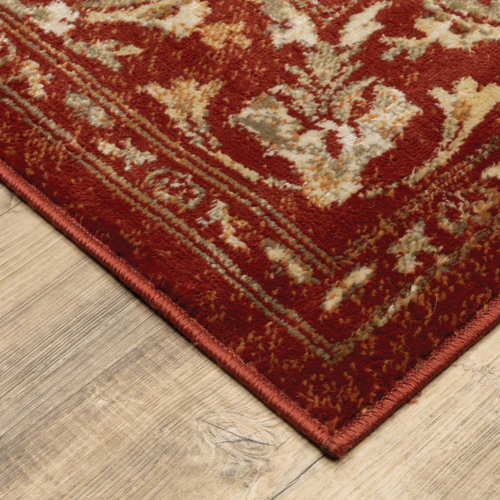 2' X 8' Red And Gold Oriental Power Loom Stain Resistant Runner Rug