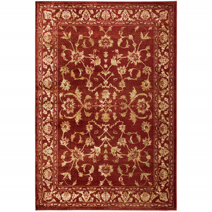 6' X 9' Red And Gold Oriental Power Loom Stain Resistant Area Rug