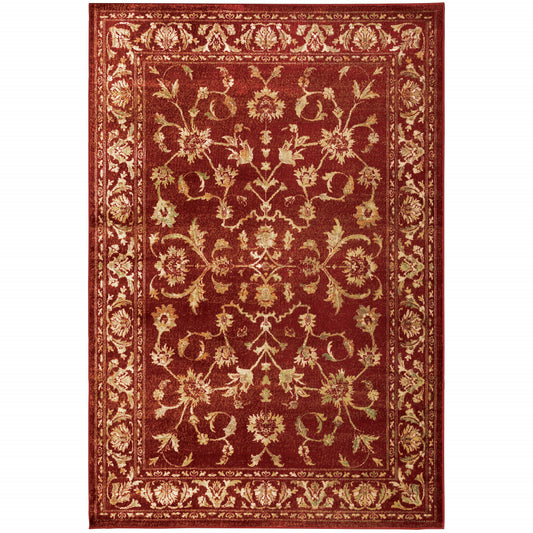 8' X 10' Red And Gold Oriental Power Loom Stain Resistant Area Rug