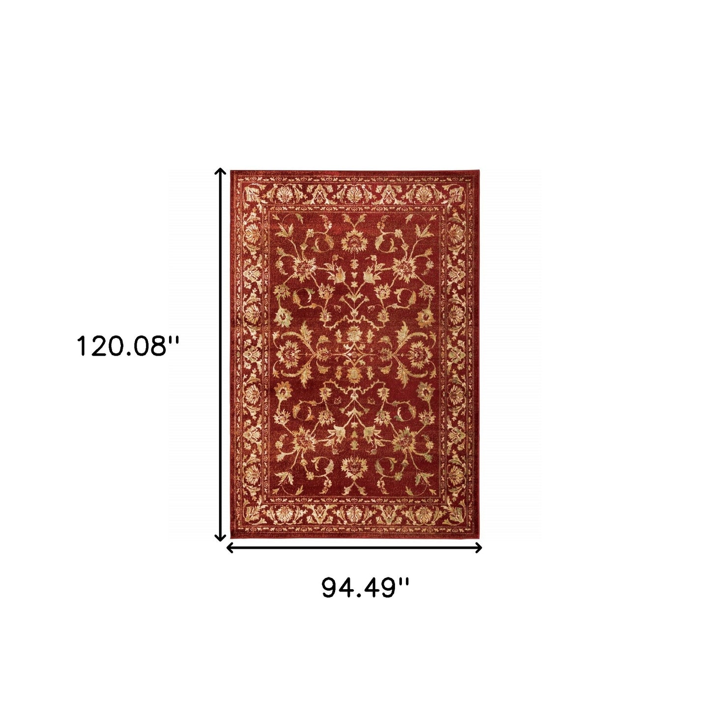 8' X 10' Red And Gold Oriental Power Loom Stain Resistant Area Rug