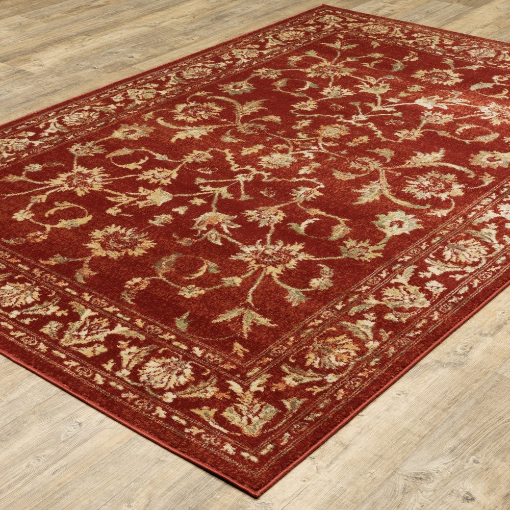 10' X 13' Red And Gold Oriental Power Loom Stain Resistant Area Rug