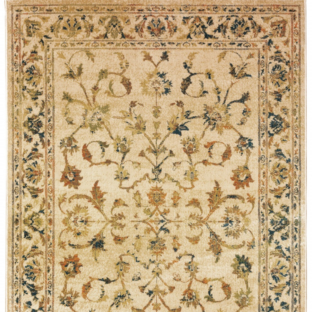 5' X 7' Beige Gold And Teal Oriental Power Loom Stain Resistant Area Rug