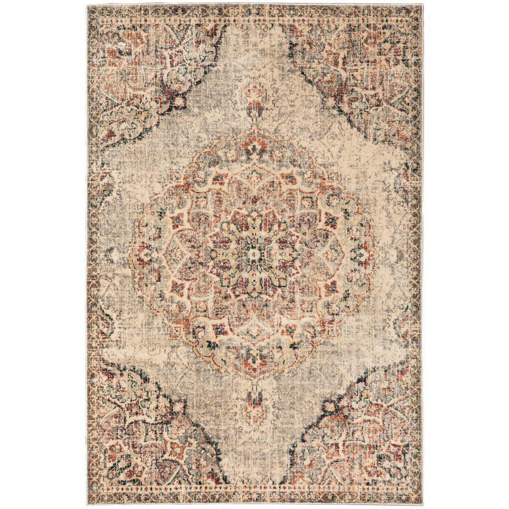 5' X 7' Gray And Brown Oriental Power Loom Area Rug