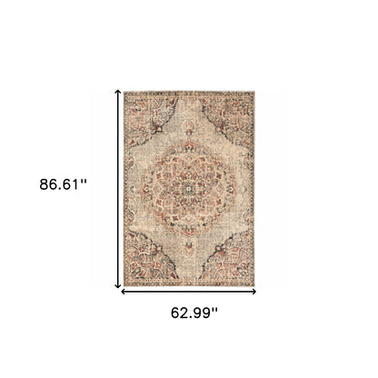 5' X 7' Gray And Brown Oriental Power Loom Area Rug