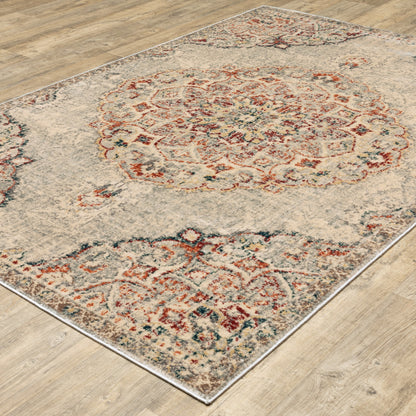 5' X 7' Gray And Brown Oriental Power Loom Area Rug