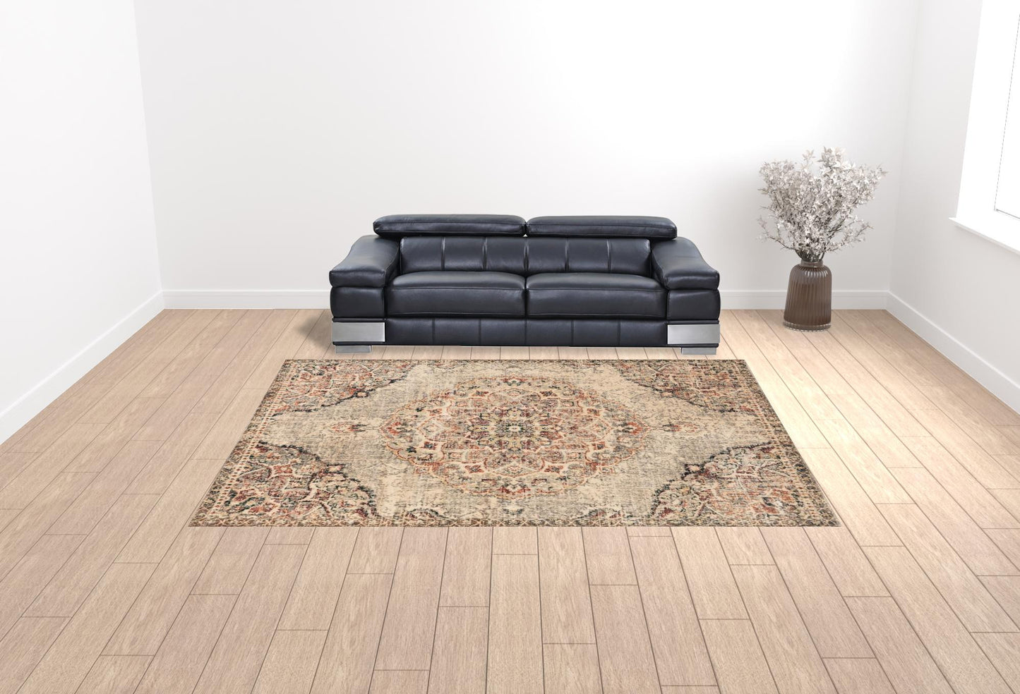 10' X 13' Grey Rust Deep Teal Beige And Orange Oriental Power Loom Stain Resistant Area Rug