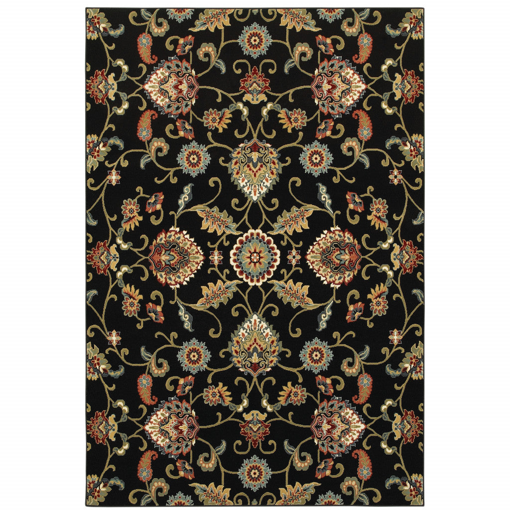 2' X 4' Green and Black Floral Power Loom Area Rug