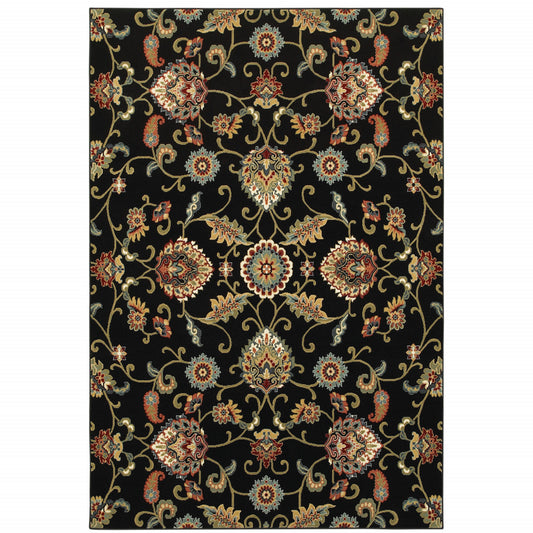 2' X 4' Green and Black Floral Power Loom Area Rug