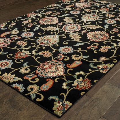 2' X 4' Green and Black Floral Power Loom Area Rug