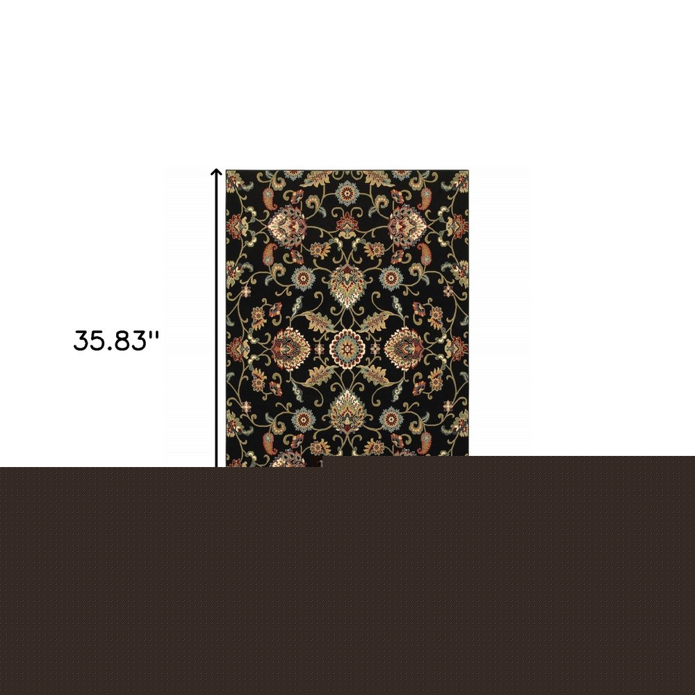 2' X 4' Green and Black Floral Power Loom Area Rug