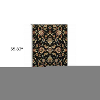 2' X 4' Green and Black Floral Power Loom Area Rug