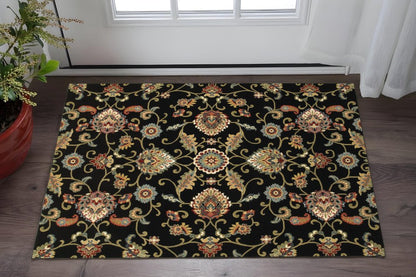 2' X 4' Green and Black Floral Power Loom Area Rug