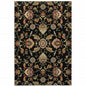 5' X 8' Black Red Green Ivory Salmon And Yellow Floral Power Loom Stain Resistant Area Rug