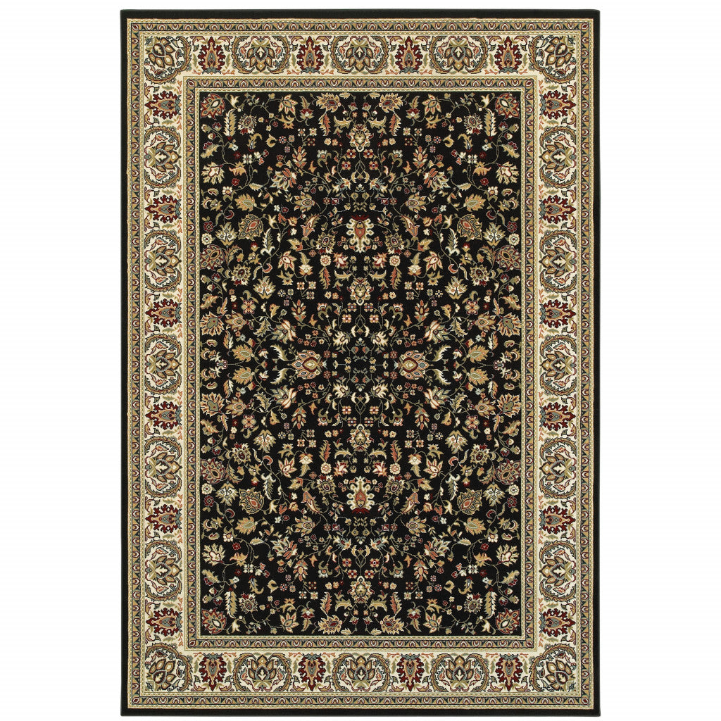 2' X 4' Black And Ivory Oriental Power Loom Stain Resistant Area Rug