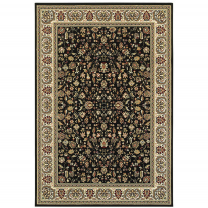 2' X 4' Black And Ivory Oriental Power Loom Stain Resistant Area Rug