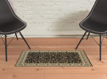 2' X 4' Black And Ivory Oriental Power Loom Stain Resistant Area Rug