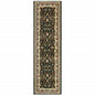 2' X 8' Black And Ivory Oriental Power Loom Stain Resistant Runner Rug