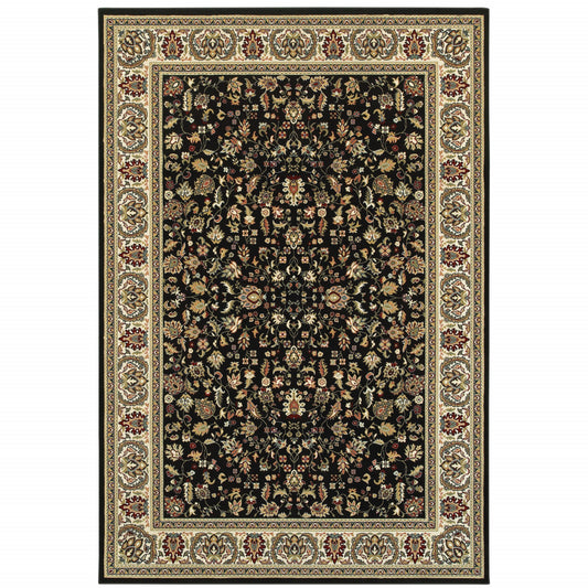 4' X 6' Black And Ivory Oriental Power Loom Stain Resistant Area Rug