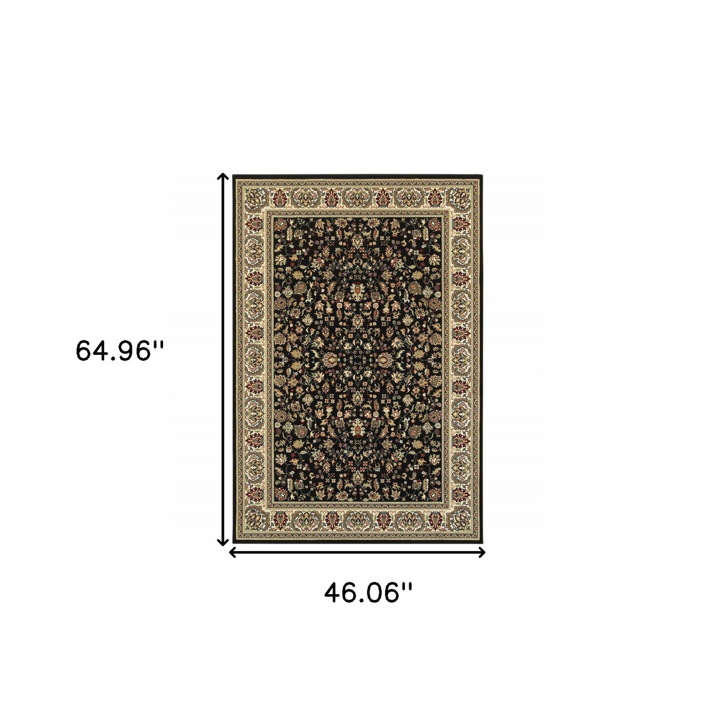 4' X 6' Black And Ivory Oriental Power Loom Stain Resistant Area Rug