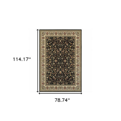 6' X 9' Black And Ivory Oriental Power Loom Stain Resistant Area Rug