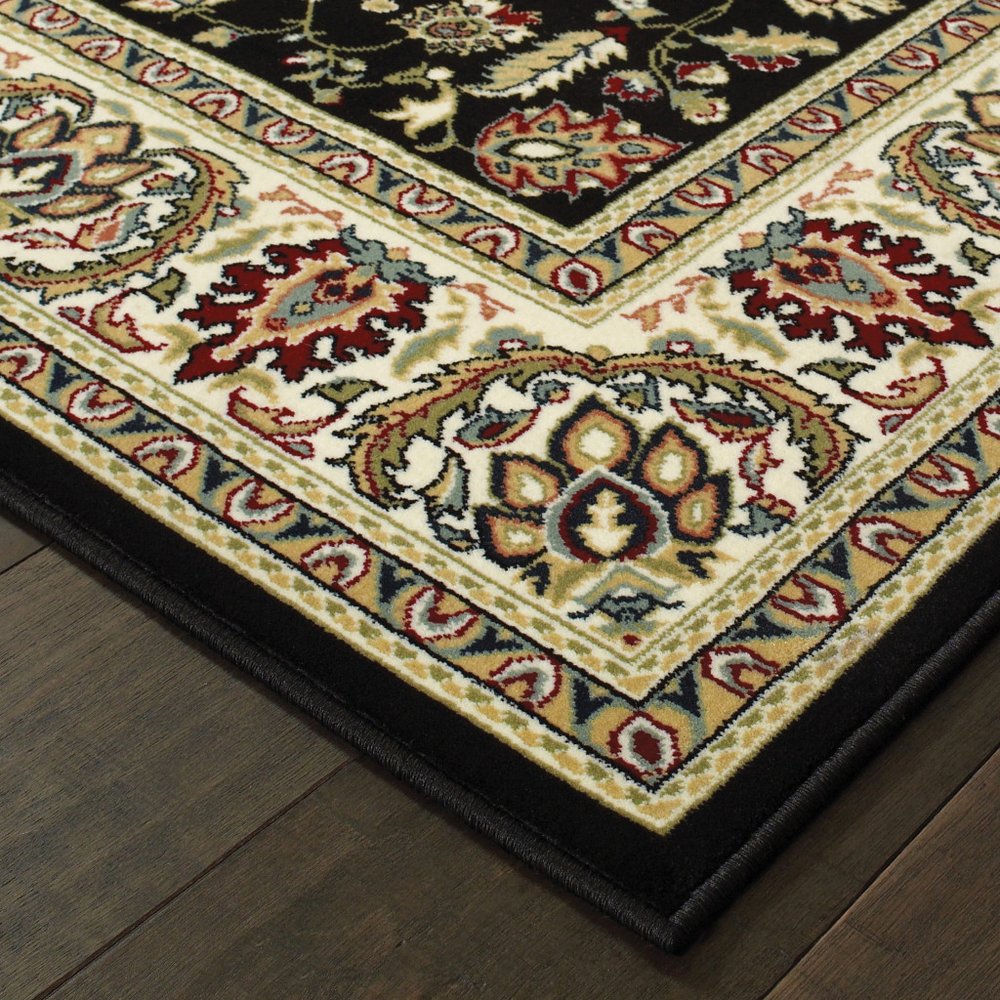 8' X 11' Black And Ivory Oriental Power Loom Stain Resistant Area Rug