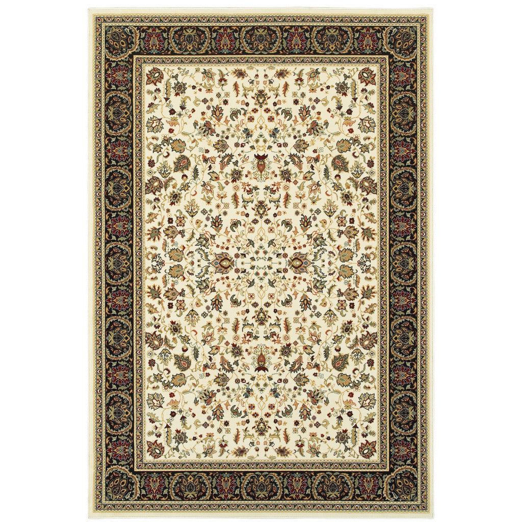 2' X 4' Ivory And Black Oriental Power Loom Stain Resistant Area Rug