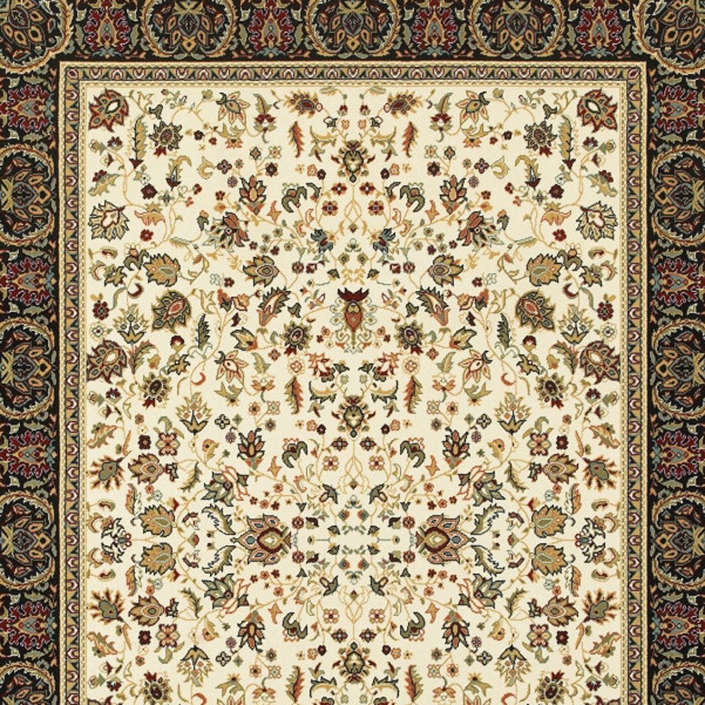 2' X 4' Ivory And Black Oriental Power Loom Stain Resistant Area Rug